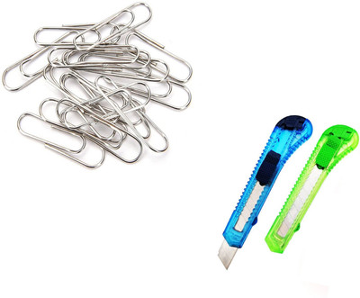 Sharum Crafts Paper Clips Steel Round & 2pc Paper Kinife
