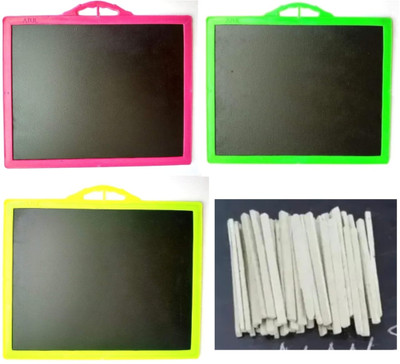 Waaome ® Combo ( 3/Black Slate Board+50/Chalk Pencil )Double Sided Slate For Kids(A342)