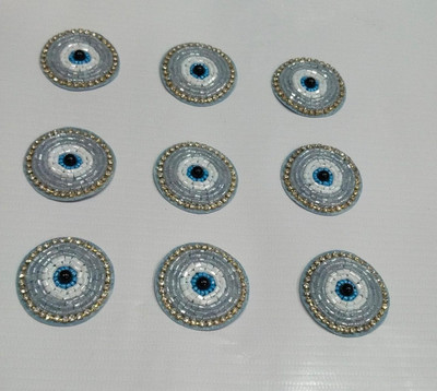 KALKA TRADERS Evil Eye Round Stone & Beads Patch – 5 cm Applique for Craft (Pack of 10)