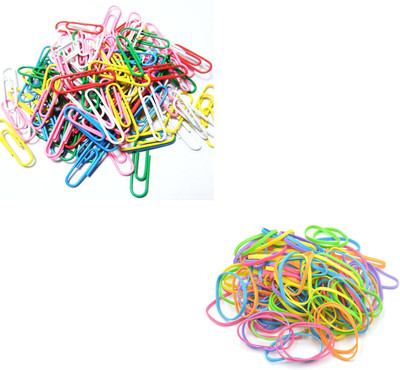 Sharum Crafts Paper Clips Multi Round & Rubber Band Multi Big