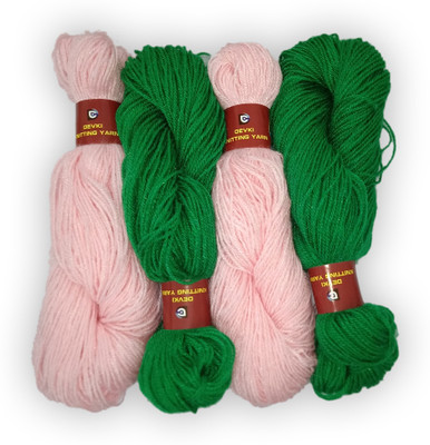 DEVKI KNITTING YARN PACK OF 200GM. YARN BABY PINK & GREEN COLOR , DM49.58.200