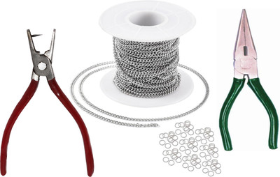 Sharum Crafts Silver 1mm 5 Mtr + Jump Ring + Flat Nose & Hole Punch Plier