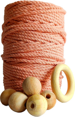 Art Tales Peach Twisted 3MM Cotton Cord / Cotton Thread / Macrame Cord (100 Mtr)
