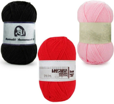 Waaome Black,Orange & Pink Wool 300 Gram 100×3 Hand Knitting Art Craft Soft Yarn(WA184)