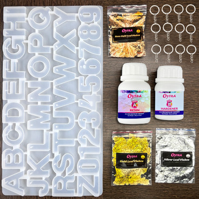 OYTRA Resin Keychain Making Set DIY Kit Combo with Moulds Alphabet, Flake Material Set