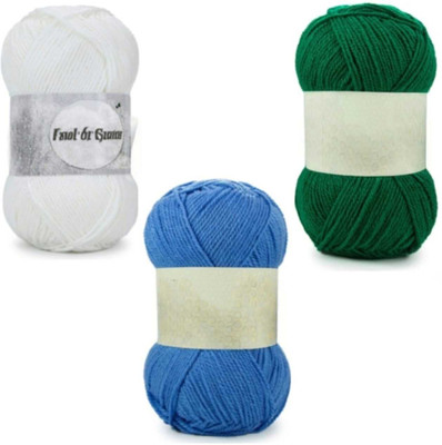 Waaome White, Sky Blue & Green Wool 300 Gram 100×3 Hand Knitting Craft Soft Yarn(WA205)