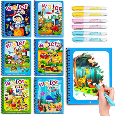 Kivya Kids Reusable Magic Water Coloring Book with Magic Pen -Set of 6