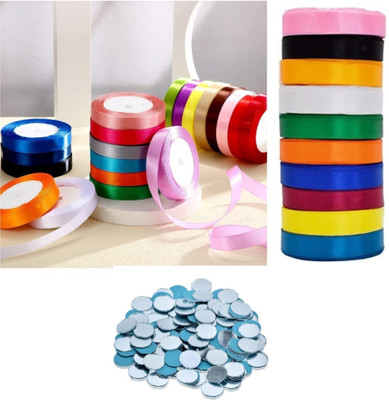 Waaome ® Combo(12/Ribbon+30/Round Shape Mirror)For Decoration & Multi-Purpose Use(A254)