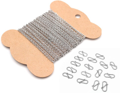 Sharum Crafts Chain for Craft and DIY Making Purpose Silver Color (5 Meter) & 50 S Hook Clasp