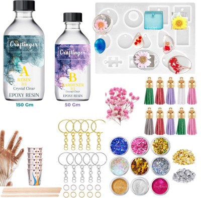 Craftinger Resin Keychain Making Kit With Tassels 200gm resin Moulds Set Colours And More