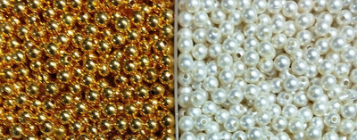 RAMANO 6+6 MM GOLDEN AND CREAM COLOR PEARL PLASTIC BEADS -1200 PCS FOR CRAFT & JWELLERY