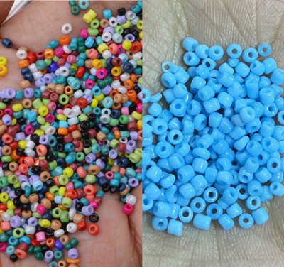 Store_of_arts (pp creations) Combo of 2mm Multicolur & sky blue seed Glass Beads, Pack of 2 (50gm each)