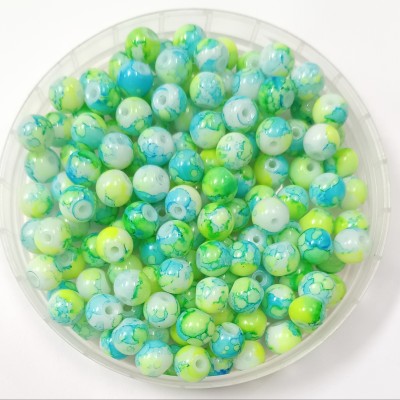 Beadsnpearls Greenish Printed Glass Beads 8mm For Bracelet Making - Sold as 100 Grams Pack