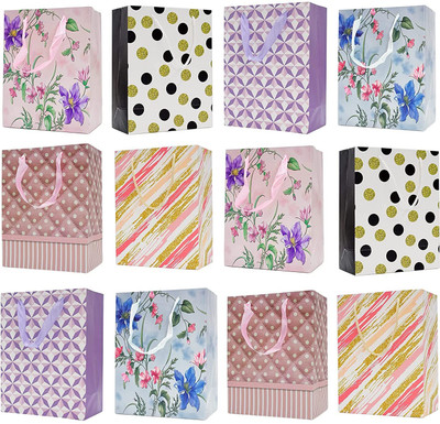 ASIAN HOBBY CRAFTS Printed Paper Bags, Pack of 12pcs Size: H-9.5 x L-7.5 x W-3.5 Inch,Multicolor
