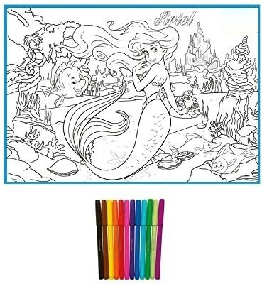 zokato Disney Princess Ariel Coloring Mat With Pens- Multicolor