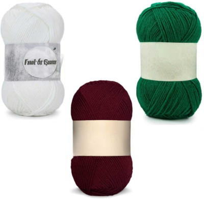 Waaome White,Brown & Green Wool 300 Gram 100×3 Hand Knitting Art Craft Soft Yarn(WA209)