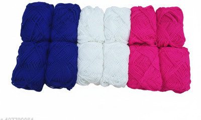 KHUSHA CREATIONS 12Pcs Soft Wool Yarn Oon For Knitting & Crochet (Blue, White, Pink)