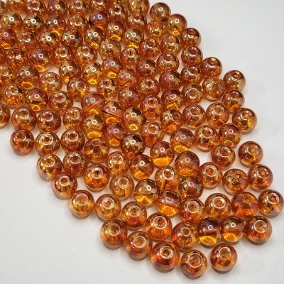 INDIKONB 6MM Glass Round Pearl Beads (Dark Gold Trans)