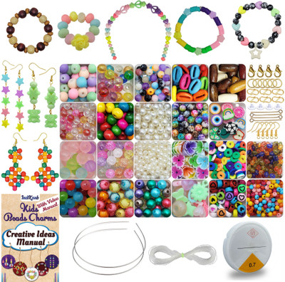 INDIKONB Multicolour Jewellery Making Beads Set for Kids - with Video Guide