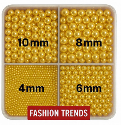 Fashion Trends Golden Pearl Beads Combo Box (4mm-200,6mm-120,8mm-50,10mm-30Pcs)