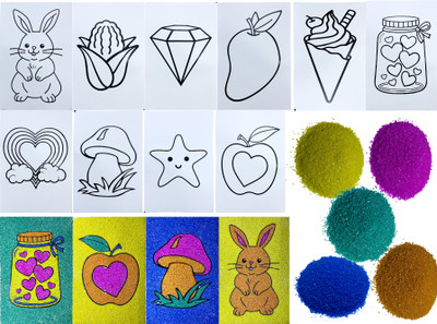 AP SINHA Fun With Sand Art Set of 10 Sheets with Colourful Sand Activity Kit for Kids