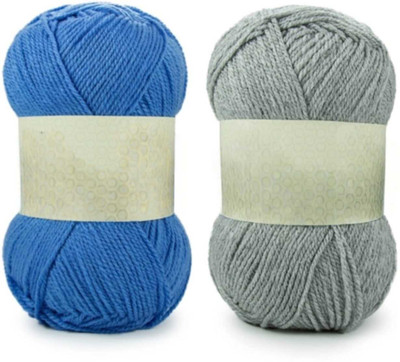 Waaome ® Sky Blue And Grey Wool 200 Gram 100x2 Hand Knitting Art Craft Soft Yarn(WA122)