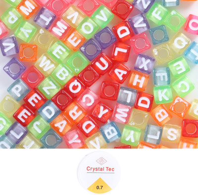 ambitieux 300+ Cube Shape multicolor transparent Plastic Alphabet Beads with elastic roll