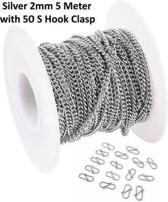 Sharum Crafts Chain for Craft DIY Making Purpose Silver Color(5Meter, 2MM)& 50 S Hook Clasp