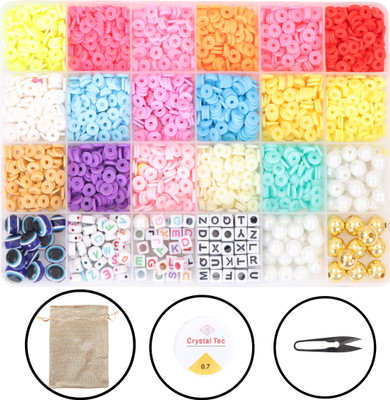 ambitieux DIY Bracelet Making Kit Clay Beads With Elastic, Jute bag and Cutter