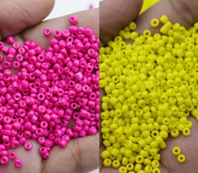 Store_of_arts (pp creations) Combo of 3mm Rani Pink & Yellow Glass Beads, Pack of 2 (50gm each)
