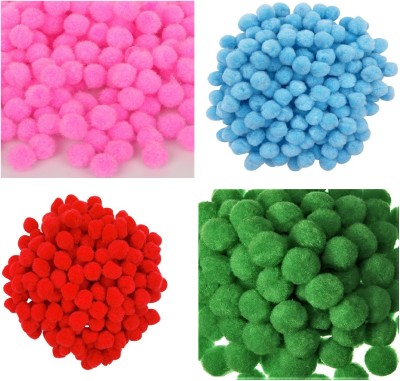 MOREL PINK LIGHT BLUE RED DARK GREEN POM BALL 2CM FOR JEWELLERY ART & CRAFT TOTAL 200