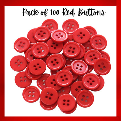 Qroof Red Color Sewing Button Resin Buttons for DIY Craft Pack of 100 PCS