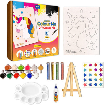 Minileaves Colour Me Unicorn DIY Canvas Art Kit with Wooden Easel for 6+ Kids