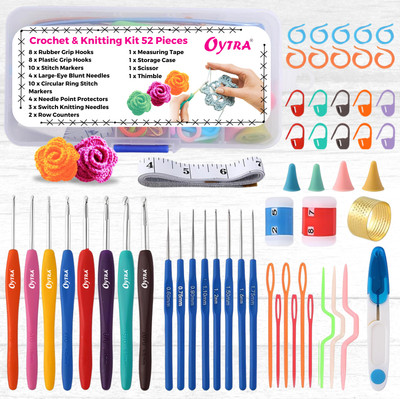 OYTRA 52-Piece Crochet & Knitting Kit with Hooks Needles Markers Organizer Set