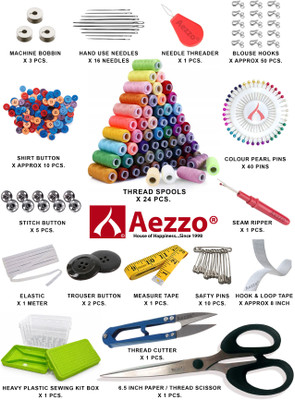 Aezzo Double Layer Multipurpose Tailoring Sewing Kit Box with all Accessories. Sewing Kit