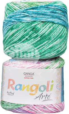 Simi Enterprise GAN GA Rangoli Arte Multi Teal 600 gm Wool Ball Hand knitting wool O Art-AEHE