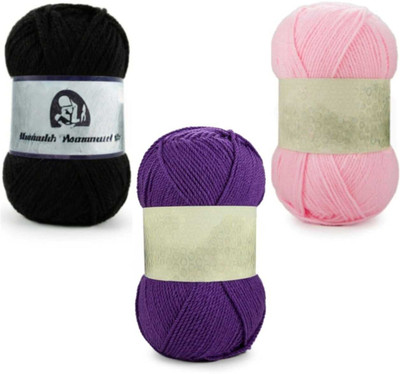 Waaome Black,Purple & Pink Wool 300 Gram 100×3 Hand Knitting Art Craft Soft Yarn(WA182)