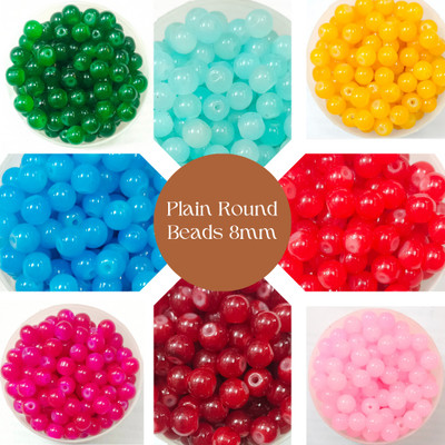 Beadsnpearls Round Jelley Beads 8 Colors ,50 Gram Each Pack With 0.7 Elastic Thread
