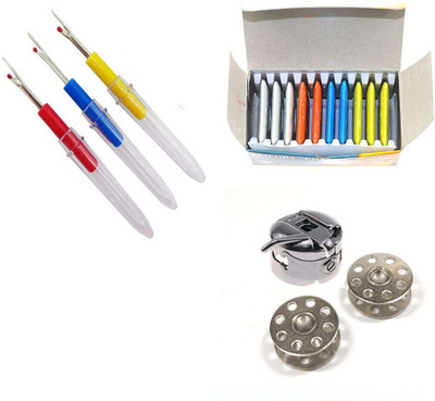 Sharum Crafts 3 Items Combo : 3 Seam Ripper, 1 Case 2 Bobbin, Tailoring Chalk