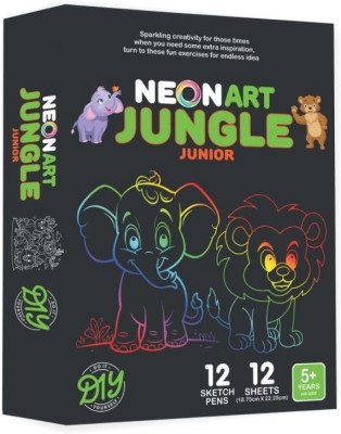 zokato Neon Art Jungle Junior Diy Painting Kit with 12 Sheets