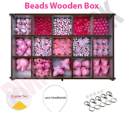 PINK&BLACK wooden box DIY Bracelet Children's Jewelry Making Kit Bracelets Beads for Kids