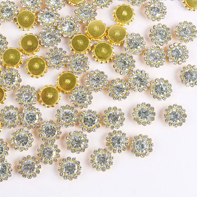 INDIKONB Zarkan Flower Buttons | 10mm AAA Zircon Beads for Crafts & Jewelry (Silver)