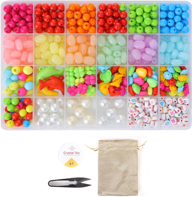 ambitieux DIY Bracelet Making Kit All Plastic Beads With Elastic, Jute bag and Cutter