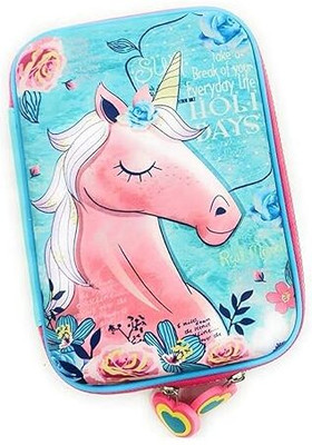 hda group Stylish Unicorn Owl Print Large Capacity Hardtop EVA Pencil Case