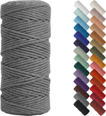 RYUKINX Gray Macrame Cord 4mm x 50 meter, Colored Macrame Rope, Cotton Rope