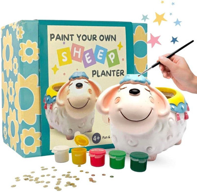 Craftopedia Paint Your Own Sheep Planter | DIY Art and Craft Kit | Eco-Friendly Ceramic Act