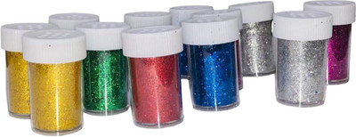 ESCAPER Fine Glitter Sparkle Powder, Dust (Pack of 12-Assorted Colours), Glitter Set