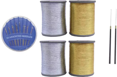 manrish Zari Thread With Aari Needles & Needles Compact for Hand Embroidery/DIY-Crafts