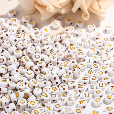 INDIKONB 6mm White Golden Alphabet Beads | Round Beads for Jewelry & Crafts