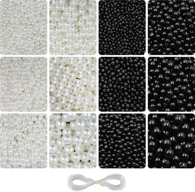 INDIKONB Black & White 5100 Moti Pearl Beads Set - Crafting & Jewelry Making (3-10mm)